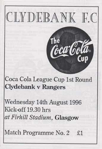 Clydebank v Rangers - Coca Cola Cup - 14.08.96