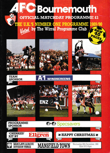 AFC Bournemouth v Mansfield Town - League - 26.12.90