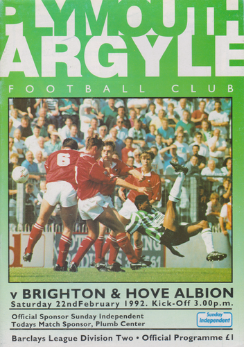Plymouth Argyle v Brighton & Hove Albion - League - 22.02.92